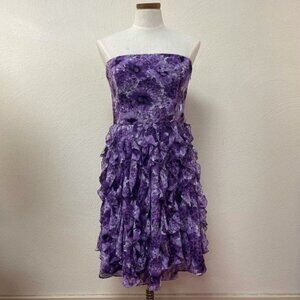 NWT White House Black Market Purple Floral Strapless Ruffled Dress Sz 8